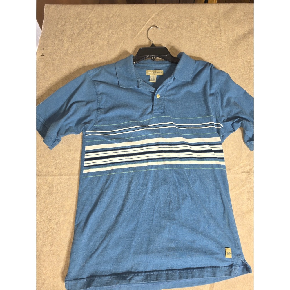 Basic Equipment Mens Blue Striped Short‎ Sleeve Polo Shirt Size Medium Classic